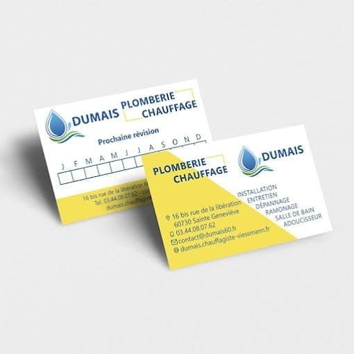 Collaboration avec Dumais : création de cartes de visite et d’autocollants de rappel d’entretien de chaudière